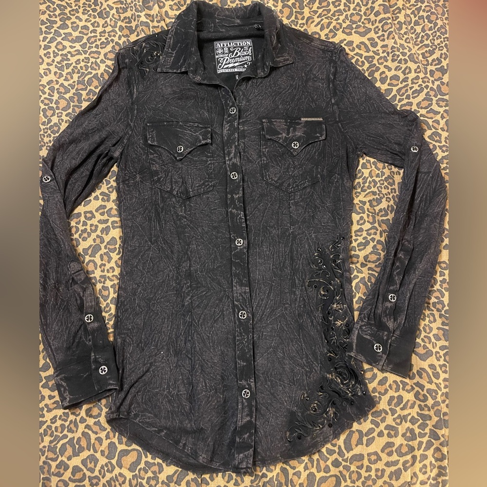 Buckle Affliction Black Premium Detailed Stitched Button Up